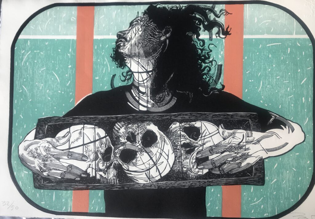 "Sin título" | Iván Bautista |  Xilografía 56 x 38 cm 