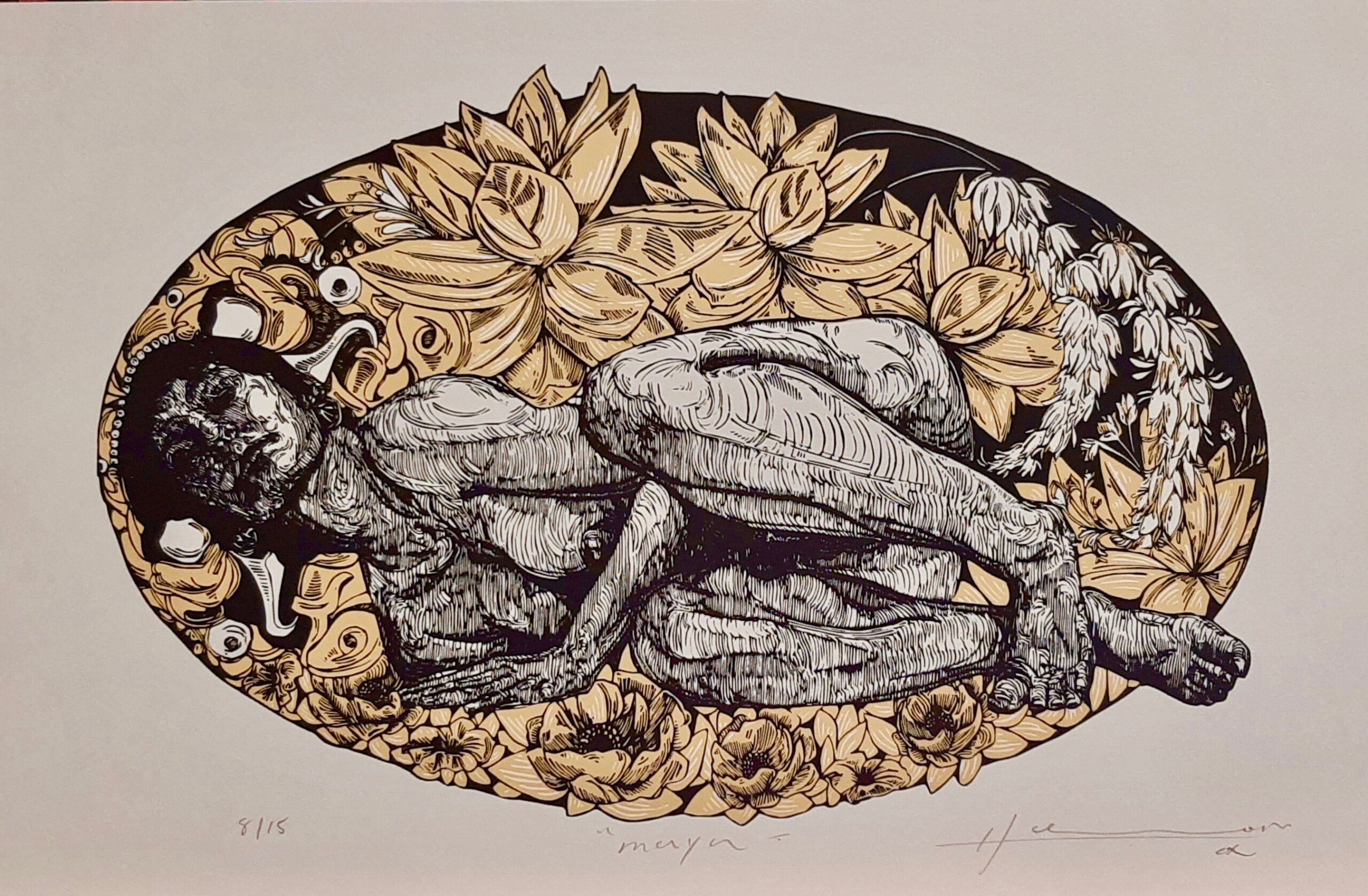 "Maya" | Irving Herrera |  Xilografía Impresión 27 x 42 cm  Papel 50 x 32.5 cm